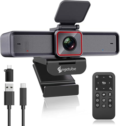 Angetube 4K Webcam with AI Tracking, 100°Wide Angle, Remote Control 4K Web Camera/10X Digital Zoom,1080P 60fps Web cam with HDR/Dual Noise Cancelling Mics for Video Calls/Meetings/Streaming/Skype/Zoom