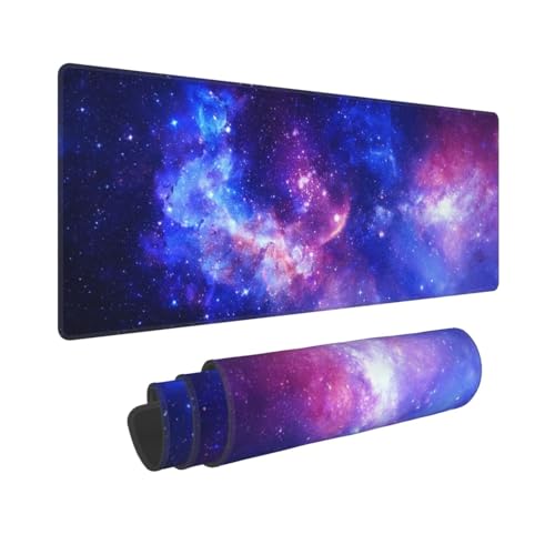 Large Gaming Mouse Pad Desk Mat, Purple Blue Galaxy Nebula Extended Keyboard Mouse Pad Mousepad with Non-Slip Base and Stitched Edge Mouse Mat Desk Pad Mouse Pads for Desk Home Office, 31.5 x 11.8 - color: Purple Blue Galaxy