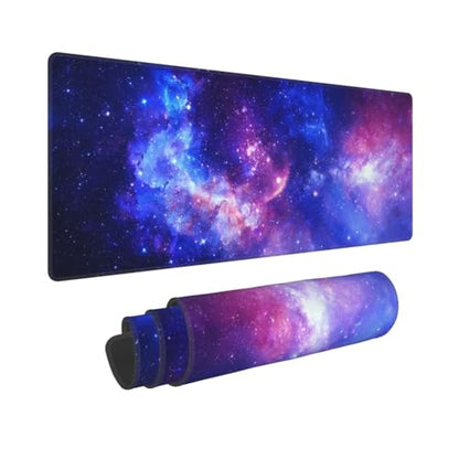 Large Gaming Mouse Pad Desk Mat, Purple Blue Galaxy Nebula Extended Keyboard Mouse Pad Mousepad with Non-Slip Base and Stitched Edge Mouse Mat Desk Pad Mouse Pads for Desk Home Office, 31.5 x 11.8 - color: Purple Blue Galaxy