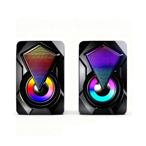 Computer Speakers for Desktop or Laptop, 2.0 Stereo RGB PC Gaming Speakers with Stereo Surround Bass, 7 Colors LED Lights, USB-Powered 3.5mm Wired Speakers for PC Smartphone Tablet Projector TV