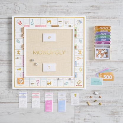 WS Game Company Monopoly Bianco Edition, White Wood Board, Gold-Tone Tokens, Grasscloth-Textured Center, Solid Wood Houses & Hotels, Premium Accessories, Board Games for 2-6 Players
