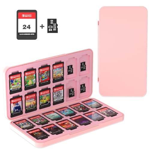 PURBHE Switch Game Case for Nintendo Switch 1 & 2 Card, Portable Nintendo Switch Game Holder with 24 Cartridge Slots and 24 Micro SD Card Slots,Accessories for Nintendo 1 and 2 Switch(Pink) - color: Pink