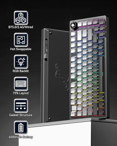 LEOBOGxAula HI75C Pro Mechanical Keyboard,Aluminum Gaming Keyboard | Tri-Modes Bluetooth/USB-C/Wireless,Programmable Hot Swappable 80 PBT Keycaps,RGB Backlit,Pre-lubed Reaper Switches - color: Grey