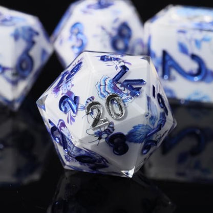 DND Resin Sharp Edge Polyhedral Dice Set,for Dungeons and Dragons RPG MTG Table Games,7 Pcs Handmade Porcelain Dice Set - color: Ceramic Dream