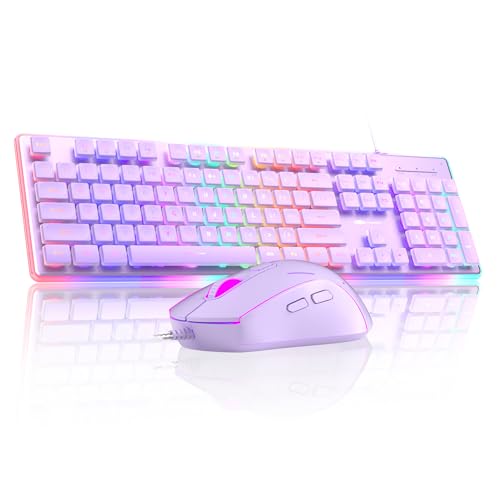 Camiysn Creamy Gaming Keyboard and Mouse, Purple 104 Keys RGB and 6 Speed RGB Mouse Combo, Pudding Keycaps Silent Computer Keyboard for Computer/PC/Laptop/Mac/Windows/Office - color: Purple