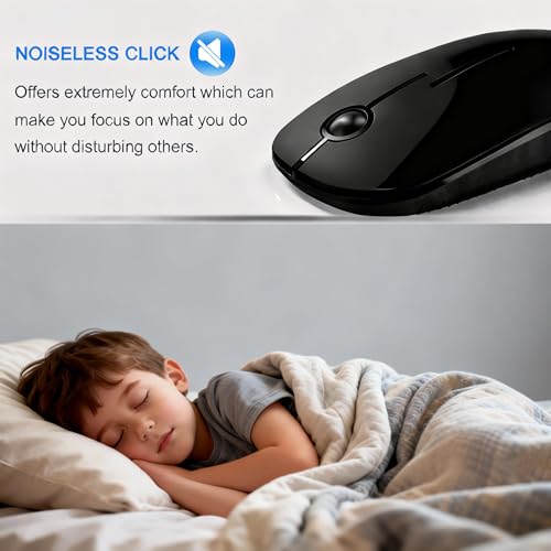 Unipows Wireless Mouse-2.4G Slim Portable Computer Mouse, Black | Nano Receiver, Less Noise Mobile Optical Mice for Notebook, PC, Laptop, Desktop - color: Black