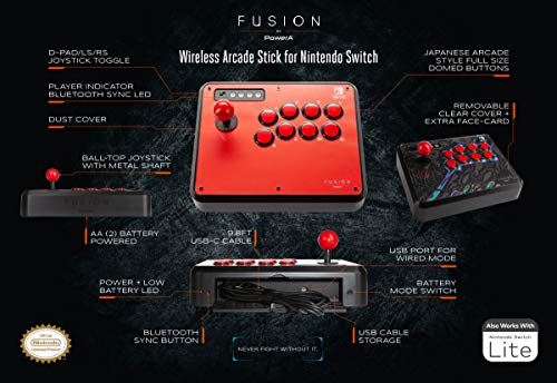 POWER A Fusion Wireless Arcade Stick for Nintendo Switch, Lite, Fight Stick, Gamepad, Game Controller, Bluetooth Controller, Officially Licensed - Nintendo Switch