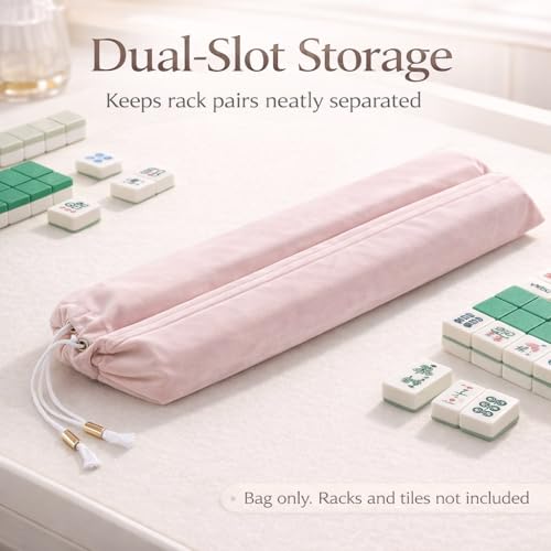 FUYIHGL® 2PCS Mahjong Rack with Pusher Storage Bag: 2 Compartments Fits 4 American Mah Jongg Racks Pushers - Pink Soft Velvet Sleeve with Drawstring - Travel Mah Jongg Accessories and Gifts - color: Pink | 2pcs