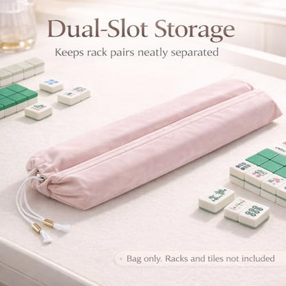 FUYIHGL® 2PCS Mahjong Rack with Pusher Storage Bag: 2 Compartments Fits 4 American Mah Jongg Racks Pushers - Pink Soft Velvet Sleeve with Drawstring - Travel Mah Jongg Accessories and Gifts - color: Pink | 2pcs