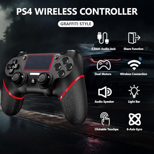 SZYUYU Wireless Controller for Ps4 Romote Compatible with Ps4/Slim/Pro/Windows PC, Controller for Ps4 with 3.5mm Audio Jack, Touch Pad,Six Axis Motion Control, Charging Cable(BLACK RED) - color: BLACK RED