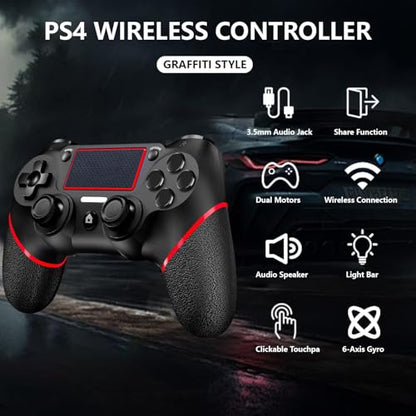 SZYUYU Wireless Controller for Ps4 Romote Compatible with Ps4/Slim/Pro/Windows PC, Controller for Ps4 with 3.5mm Audio Jack, Touch Pad,Six Axis Motion Control, Charging Cable(BLACK RED) - color: BLACK RED