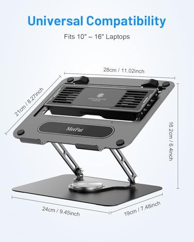 Metfut Laptop Cooling Pad with Detachable Fan & Cooler, Adjustable Height & Angle, 360 Rotation Base, Ultra-Quiet, Carbon Steel Framework for MacBook, ASUS, Dell 10-16” Laptop for Tablet, DJ Mixer - color: Black