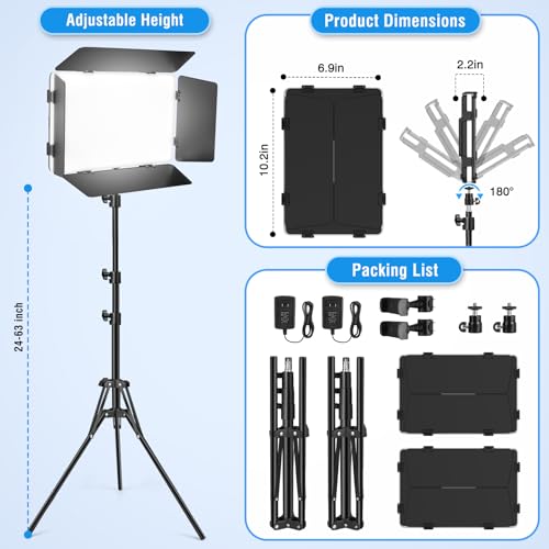 2-Pack LED Video Light Kit, 2500K-8500K Studio Light for Video Recording/Photography - size: 2 Pack (with Barndoor)