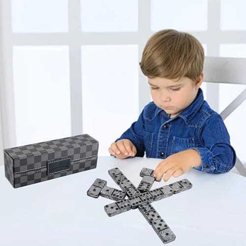 Dominos Set for Adluts - Double 6 Jumbo Domino Set - 28 Thick Marbleized Black and Gray Tiles - Dominoes Set for Adults and Kids, Classic Board Game for Family Nights & Travel (Black & Grey Case) - color: Gray