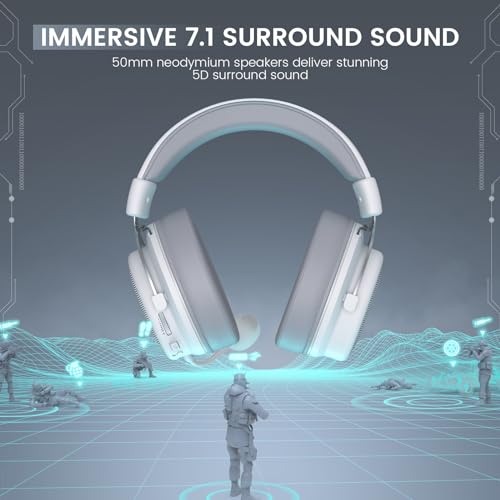 EKSA USB Gaming Headset for PC, Computer Headphones with Detachable Noise Cancelling Microphone, 7.1 Surround Sound, 50MM Driver, Wired Headset with Mic for PS4/PS5, Xbox One, Laptop, Work - color: Wired White