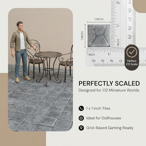 Dollhouse Miniature Paving Stones, Model Tiles | Set of 50 pcs for Fairy Gardens and Tabletop Terrain, REDUCIO! - color: Gray Rock Pavement