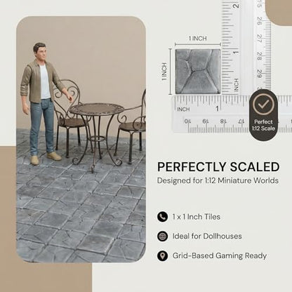 Dollhouse Miniature Paving Stones, Model Tiles | Set of 50 pcs for Fairy Gardens and Tabletop Terrain, REDUCIO! - color: Gray Rock Pavement