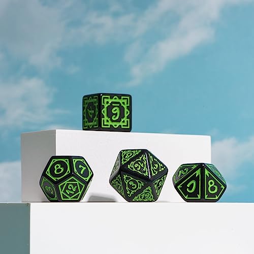 DND Dice Set -D&D Polyhedral Dice (7 Pcs) Druid Dice with Leather Dice Bag for Role Playing Dice Games RPGs(Druid - Black Green) - color: Druid - Black Green