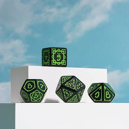 DND Dice Set -D&D Polyhedral Dice (7 Pcs) Druid Dice with Leather Dice Bag for Role Playing Dice Games RPGs(Druid - Black Green) - color: Druid - Black Green