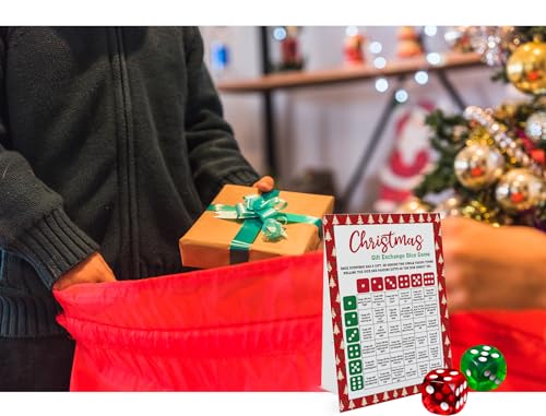 Exchange Dice Game, One Instruction Standing Sign with 2 Dice, Christmas Group Party Game, Xmas Gift Swap Game-SDGE02