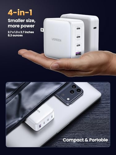 UGREEN Nexode 100W GaN USB C Charger, 4-Port Compact Foldable Fast Laptop Charger Power Adapter for MacBook Pro/Air, iPad Pro, iPhone 17/16/15 Series, Galaxy S25/S24, Pixel 10/9, Steam Deck, Pixelbook - color: White