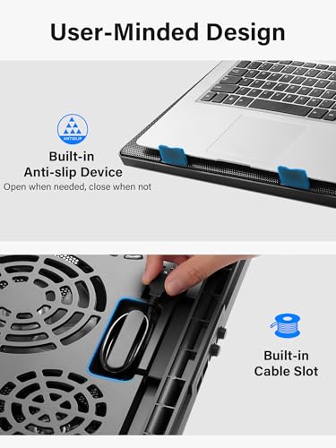 Kootek Laptop Cooling Pad, Laptop Cooler with 5 Quiet Fans for 12"-17" Computer PC Notebook Gaming Laptop Fan, Height Adjustable Laptop Cooling Stand Laptop Accessories (Multi Colors)