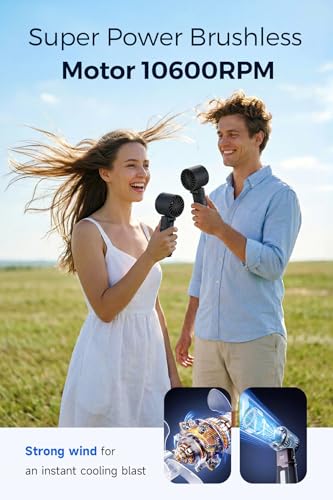 Portable Handheld Turbo Fan with Cooling Plate and Retractable USB-C Cable, 6000mAh Rechargeable, Powerful 100-Speed Wind, LED Display,135° Adjustable, Summer Essential for Travel/Outdoor/Office - color: Black