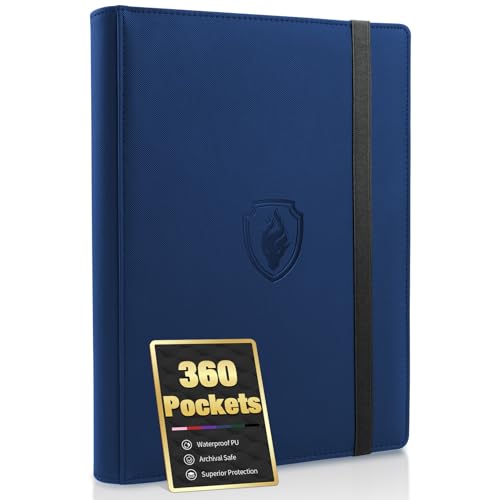 Premium 9 Pocket Card Binder for 360 Cards, Fabmaker PU Cover Trading Card Binder, Sturdy Card Collection Album, Sleek Card Holder Folders for Game Cards & Sports Cards, Navy Blue - color: Navy Blue, size: 360 Pocket