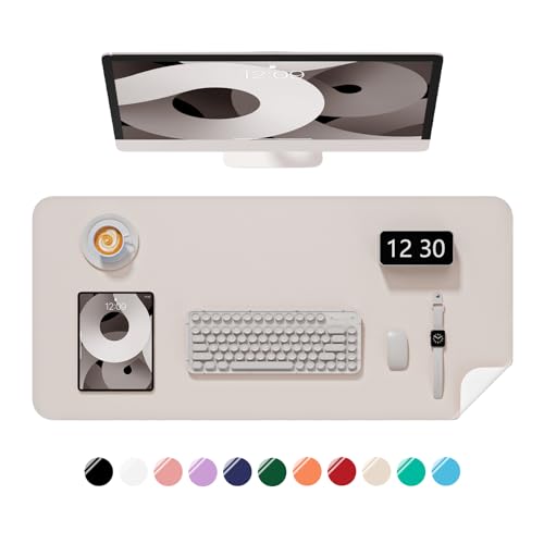 Desk Pad, 35.5" x 17" PU Leather Non-Slip Desk Mat Large Mouse Pad for Desktop, Waterproof Laptop Computer Writing Mat for Office, Home, Work, Gaming, Beige Gray - color: Beige Gray, size: 35.5" x 17"