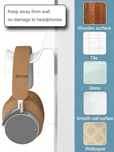 2-Pack Wall Mount Headphone Hanger Adhesive Screw-in Headset Hook | Stand fixted with screws for airpods max sennheiser sony bose beats akg - color: White A(2 Pack)