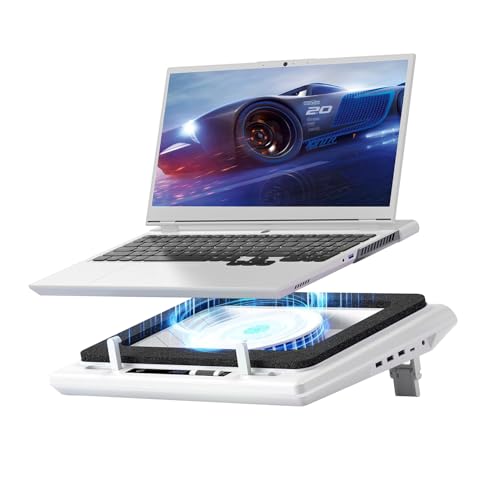 llano V12 Gaming Laptop Cooling Pad Laptop Cooler Laptop Cooling Fan Stand | 5.5 Inch Turbofan, Airtight Pressure Chamber, for 15.6-19in Laptop, Adjustable Speed, Dustproof, 3-Port Hub, White (No RGB) - color: White NO RGB
