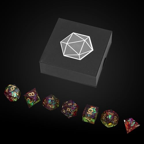 7PCS DND Dice Set,Handmade Sharp Edge Dice Set D&D RPG Polyhedral Die,for Dungeons and Dragons TTRPG Games Roleplaying Games Pathfinder,with Gift Box(Green with Red) - color: Starry Sky(green With Red)