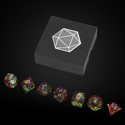 7PCS DND Dice Set,Handmade Sharp Edge Dice Set D&D RPG Polyhedral Die,for Dungeons and Dragons TTRPG Games Roleplaying Games Pathfinder,with Gift Box(Green with Red) - color: Starry Sky(green With Red)