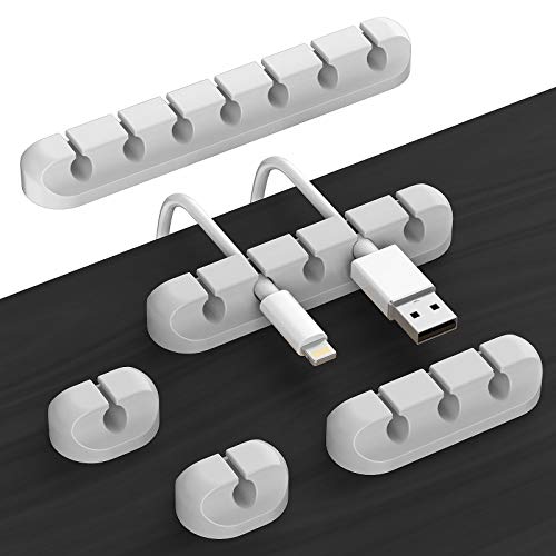 Desk Accessories for Charging Organizer - 5 Packs Grey Computer Desk Accessories and Adhesive Cord Organizer for Cable Holder Cleans Up Messy Wires at Home, Car and Office (7-5-3-1-1 Slots) - color: Grey