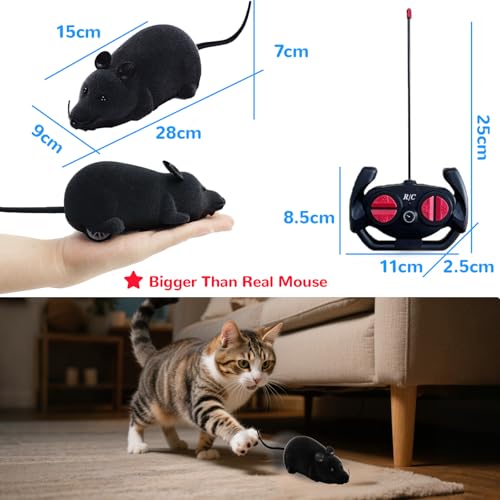 Remote Control Rat Mouse Cat Toy Realistic RC Fake Rat Mouse Toy Flocking Wireless Funny Chasing Electronic Interactive Cat Toys Prank Joke Scary Trick Rats for Cats Dogs Novelty (Black) - color: Black