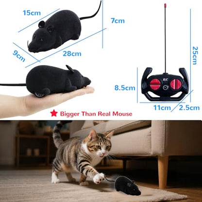 Remote Control Rat Mouse Cat Toy Realistic RC Fake Rat Mouse Toy Flocking Wireless Funny Chasing Electronic Interactive Cat Toys Prank Joke Scary Trick Rats for Cats Dogs Novelty (Black) - color: Black