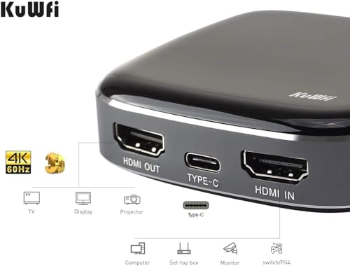 KuWFi Video Game Capture Card Switch 4K 1080P 60FPS HDMI to USB C Capture Card for All HDMI Devices Such as Streaming Work with OBS/Camera/PS4/PC