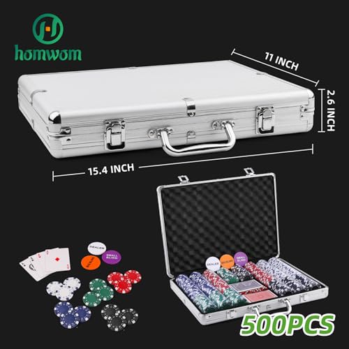 Homwom Poker Chip Set - 500PCS Poker Chips with Aluminum Case, 11.5 Gram Chips for Texas Holdem Blackjack(500pcs) - style: 500pcs