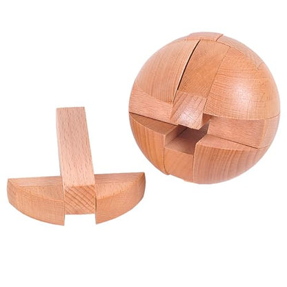 Wooden Brain Teasers Puzzle Handmade Big Wooden Puzzle Magic Ball Toy Intelligence IQ Games 3D Sphere Puzzles for Kids and Adults (Natural Wood) - color: Natural Wood