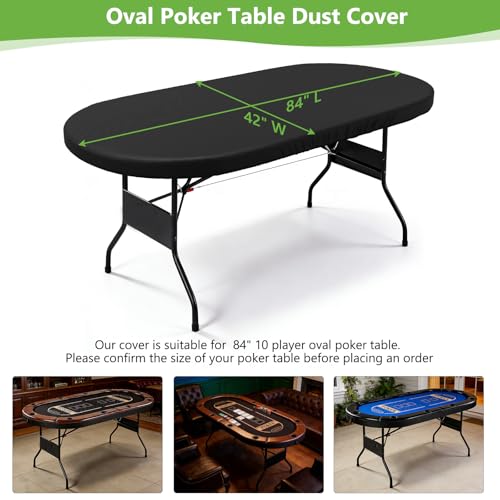 COSHNIBI Oval Poker Table Dust Cover ,420D Waterproof Game Table Cover,84" L x 42" W Black - size: Fits for 84 in 10 Player Poker Table