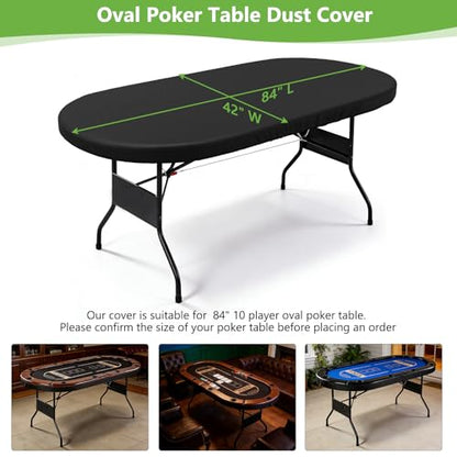 COSHNIBI Oval Poker Table Dust Cover ,420D Waterproof Game Table Cover,84" L x 42" W Black - size: Fits for 84 in 10 Player Poker Table