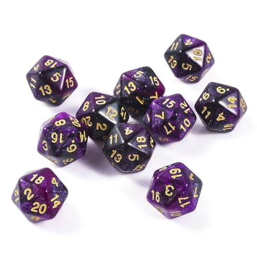 10 Pieces Polyhedral Dice Set D20 Dice 20mm Acrylic 20 Sided Game Dice for Dungeons and Dragons RPG MTG DND Dice Table Games (Starry Purple Black) - color: Starry Purple Black