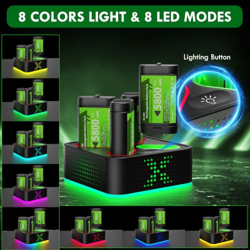 Rechargeable Battery Pack for Xbox One/Series X/S,4 x 5800mWh Rechargeable Batteries with RGB Charger Station,Fast Charging Battery Station for Xbox One S/X/X-Sereies S/X