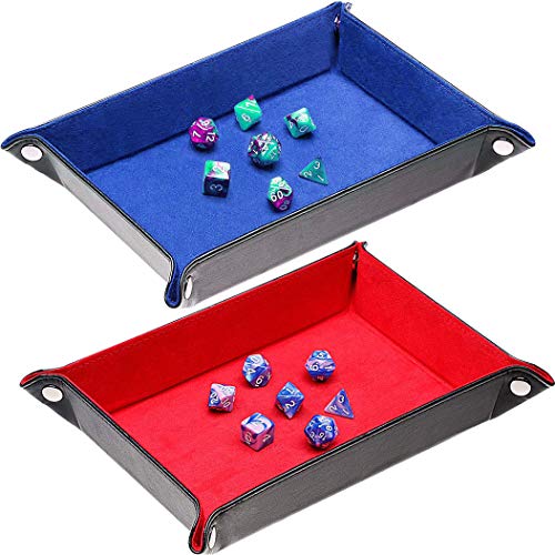 2 Pieces Dice Holder Dice Rolling Tray Double Sided PU Leather and Velvet Folding Tray Dice Pad for Dice Gaming and Other Table Games (Blue & Red) - color: Blue & Red