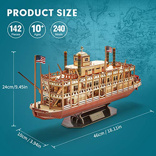 CubicFun 3D Puzzle Mississippi Steamboat Model Kit Gift for Kids and Adults, 142 Pieces - style: 1/100 Mississippi Steamboat