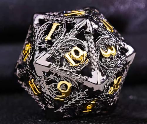 Metal DND Dice Set Dungeons and Dragon Dice Set Hollow Dragon Polyhedral Magic 7 PCS Dice Set with Gift Metal Box for Dungeons and Dragons Table Games Play Cards MTG(Dragon_Black Plus Gold) - color: Dragon_black Plus Gold