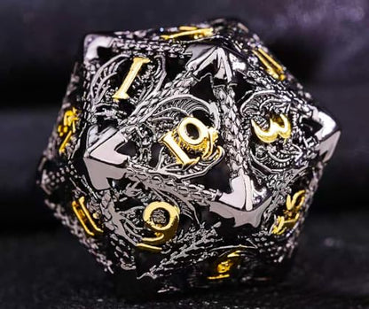 Metal DND Dice Set Dungeons and Dragon Dice Set Hollow Dragon Polyhedral Magic 7 PCS Dice Set with Gift Metal Box for Dungeons and Dragons Table Games Play Cards MTG(Dragon_Black Plus Gold) - color: Dragon_black Plus Gold