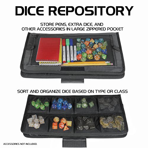 ENHANCE Tabletop Community DnD Dice Case and Rolling Tray - Holder and Storage for up to 500 RPG Dice with Rugged Protective Design, Soft Interior, and Organizer Pockets (500 Capacity)