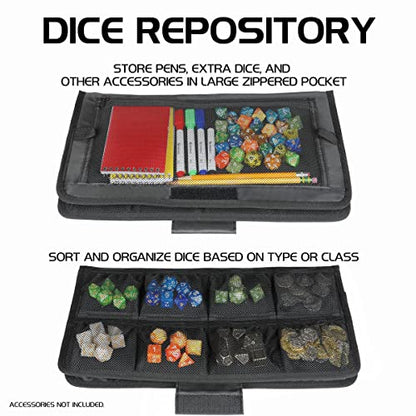 ENHANCE Tabletop Community DnD Dice Case and Rolling Tray - Holder and Storage for up to 500 RPG Dice with Rugged Protective Design, Soft Interior, and Organizer Pockets (500 Capacity)