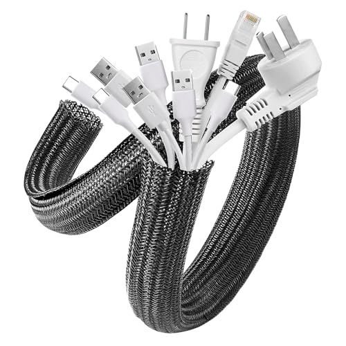 AGPTEK Cable Sleeve, 10ft - 1.5 inch Cable Management Desk Cord Cover Organizer Wire Hider for Home Office Computer TV Wire Loom Tubing Pet Proof Cord Protector from Cat Dog Chewing, Black - color: Black, size: 1.5"-10ft